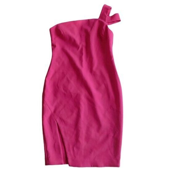 Likely Packard Dress Size 12 One Shoulder Fuchsia Pink Mid Length Slit New - Picture 2 of 12